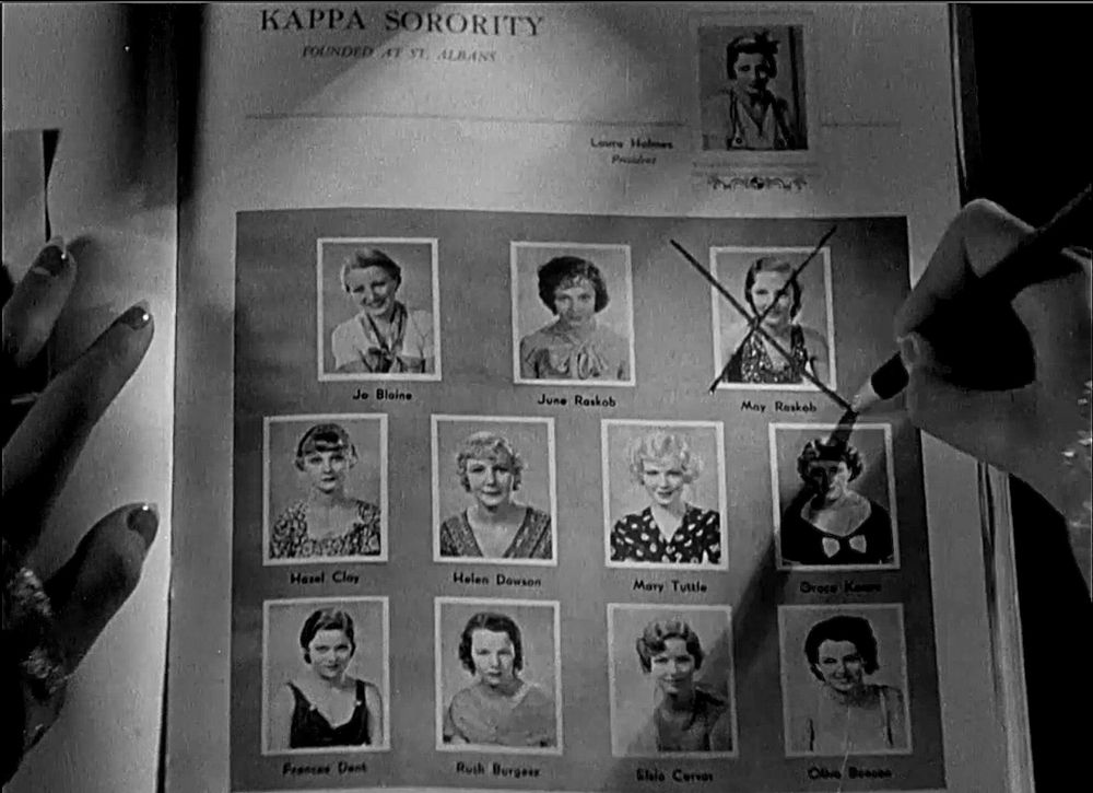 Crossing out victims as they are dispatched. One of the (many) tropes making an early appearance in this film. 
