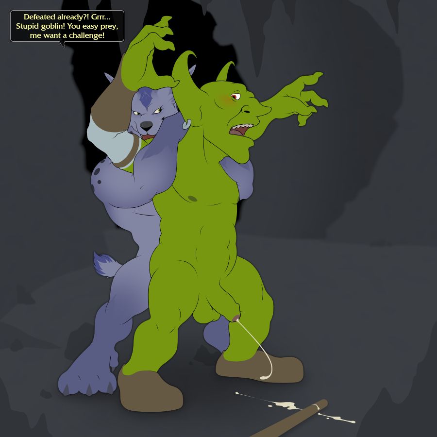 Coxx, the goblin priest, took a bet to enter a gnoll cave bareback - and quick found himself at the mercy of a horny gnoll during mating season. The gnoll seized Coxx and treated him to an evening of backshots, making the goblin climax on the cave floor quite a few times.