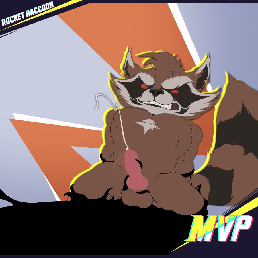 Rocket Raccon from Marvel Rival's managed to win MVP for the round - despite Venom's best efforts to take him down a peg, and give him 19 whole inches. Though that doesn't mean Rocket managed to completely keep his composure, it's a good thing the round ended when it did; Rocket's already stripped down for the symbiote, and is shooting quite a load. Those gooey appendages must feel like magic on both his hole and his throbbing cock.