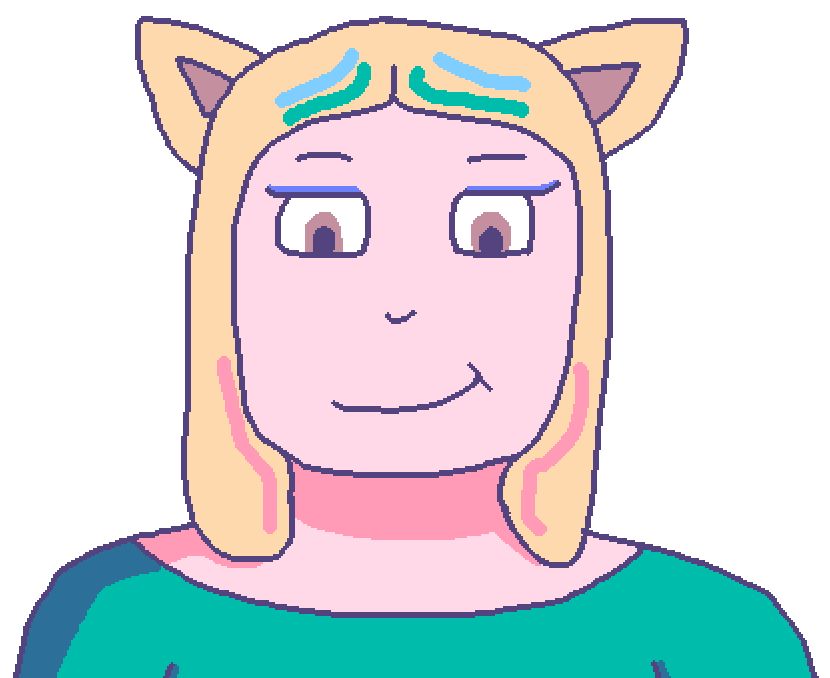 A colour portrait of me, smiling. With cat ears.