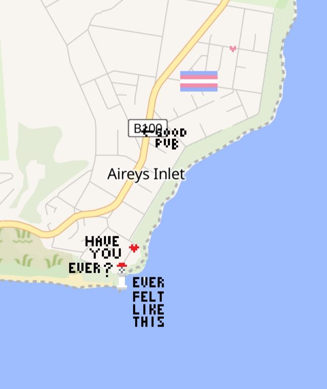 Aireys Inlet with a pixel art lighthouse accompanied by the text "Have you ever? Ever felt like this"