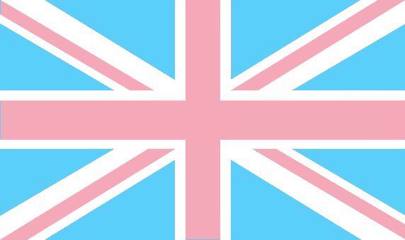Union Jack, but it’s colours are replaced by the trans pride colours