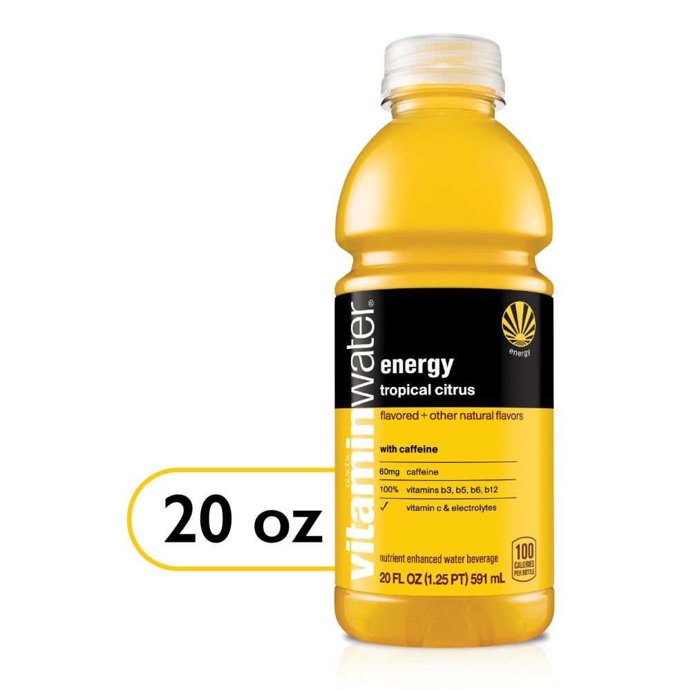 a picture of vitamin water in the "energy tropical citrus flavor" that i stole off the walmart website. it is a similar shade of yellow to urine.
