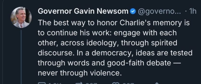 Nazi collaborator and human rights opponent Gavin Newsom glazing a dead chud who repeatedly fomented anti-trans violence 