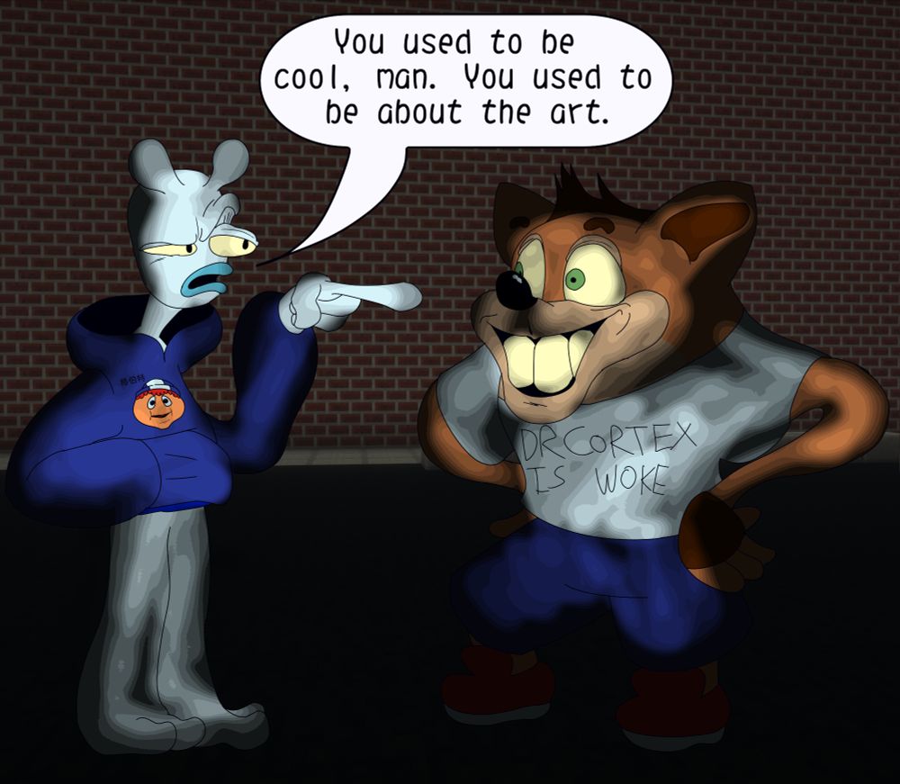ding dong VG has some choice words to crash bandicoot about his new tshirt...