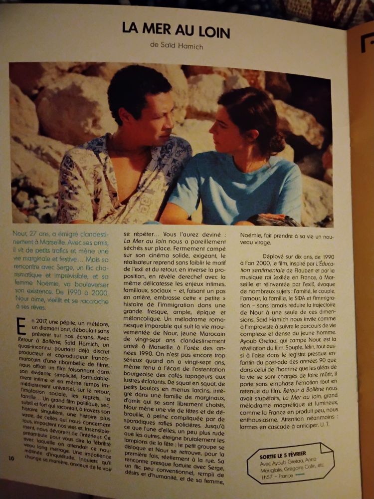 Après l'histoire de Souleymane, je viens de découvrir " la mer au loin", ces deux film ayant en commun le thème de l'immigration. La mer au loin est d'une richesse humaine fascinante, les acteurs portant à merveille les étapes de cette période de la vie migratoire choisie par Nour et ses amis. C'est un grand film choc relatant l'histoire française se déroulant à la fin du siècle dernier. 