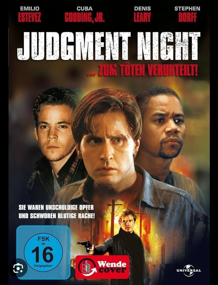 dvd cover von jugdment night. zu sehen sind steven dorff, emilio estevez, cuba gooding jr und dennis leary.
