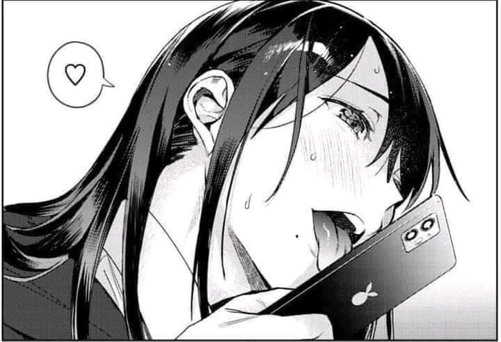 anime girl licking her phone screen