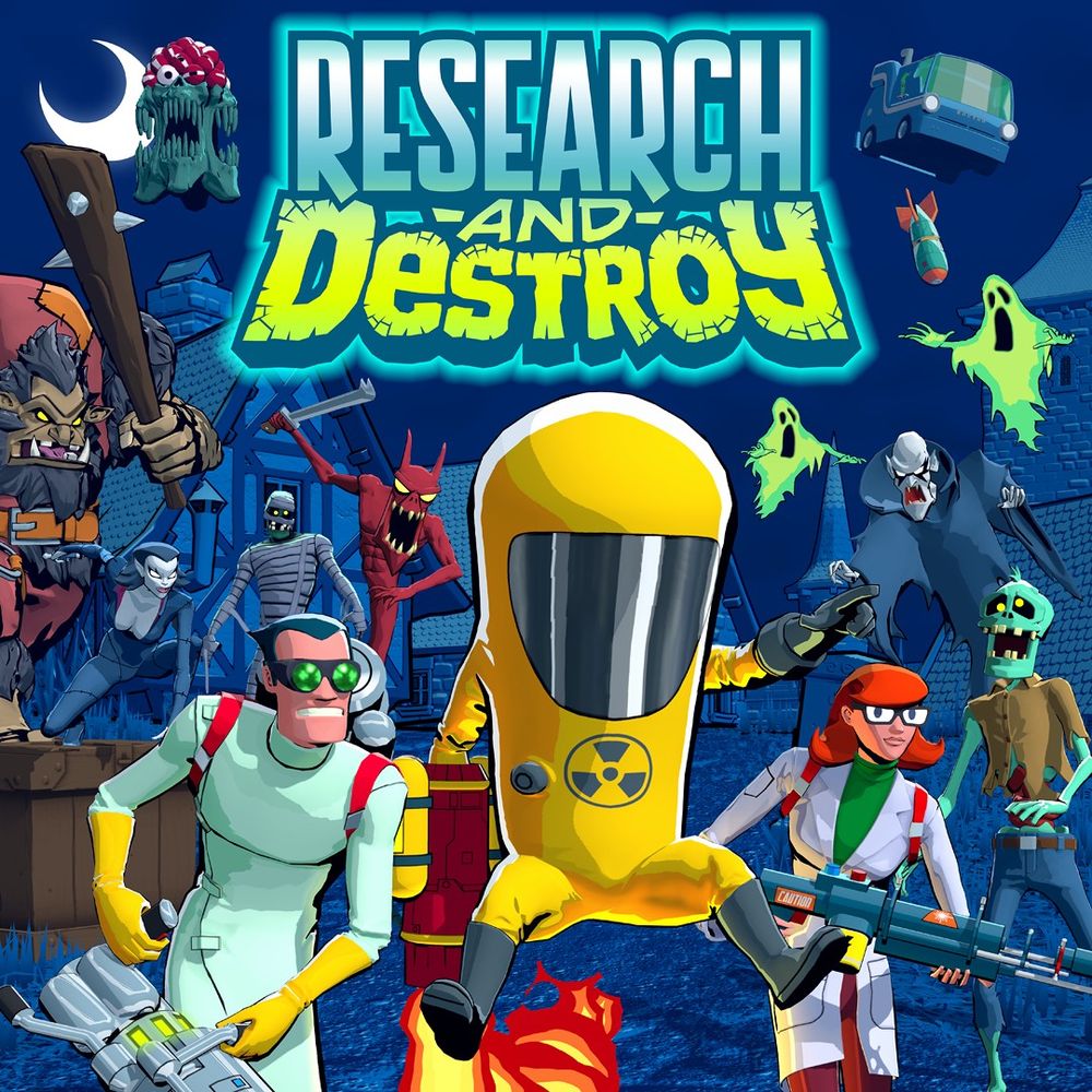 RESEARCH and DESTROY game box art - it's really colorful!