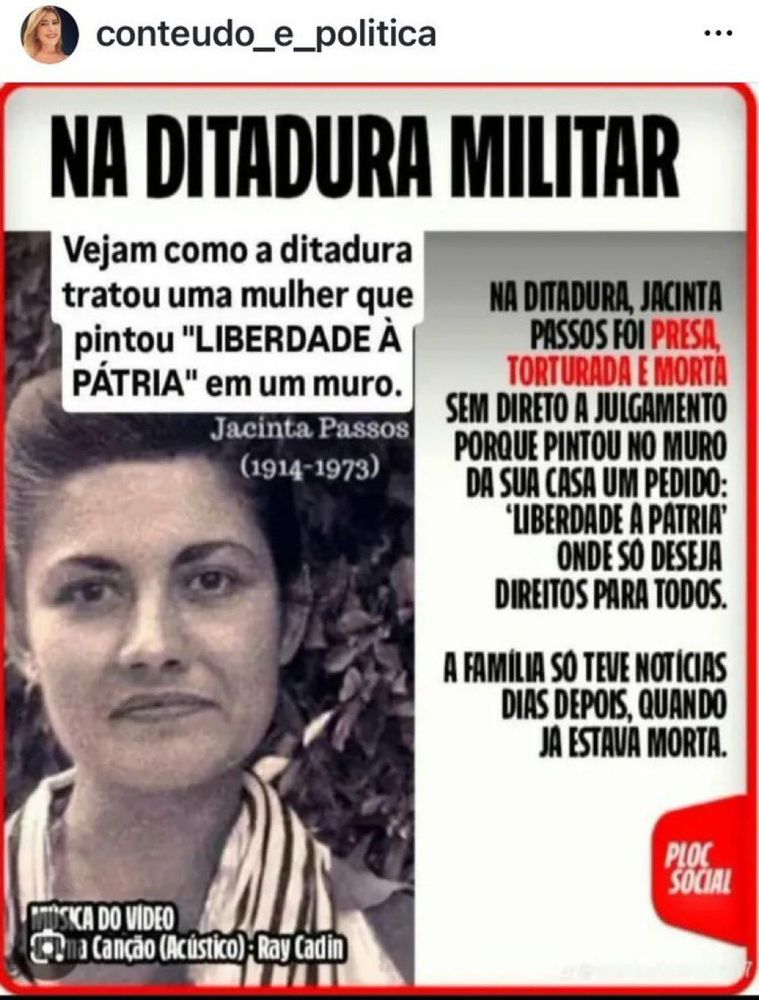 Essa mulher não teve anistia por pintar muro na época da ditadura militar, pedindo liberdade a pátria, sequer foi julgada, foi torturada e morta. 