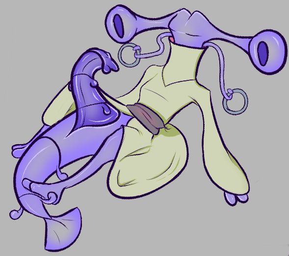 Holy shit, how do I describe this dude?  Translucent shrimp thing?  Long eye stalks, see through body, little blubly bits down their tail.  Blueish-purple body with cream color coat. 10/10, I would expand his inventory.