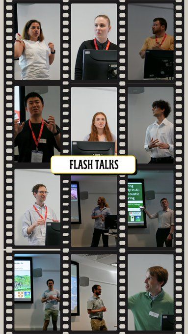 Collage of several individuals giving presentations at the event under the 'Flash Talks' session. Each person is actively engaging with their audience, with various expressions and gestures, set in a professional conference room environment.