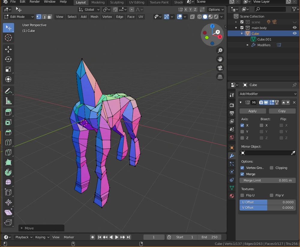 low polygon model of a horse made in Blender.