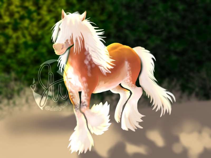 digital painting of a Dappled Vanner horse trotting.