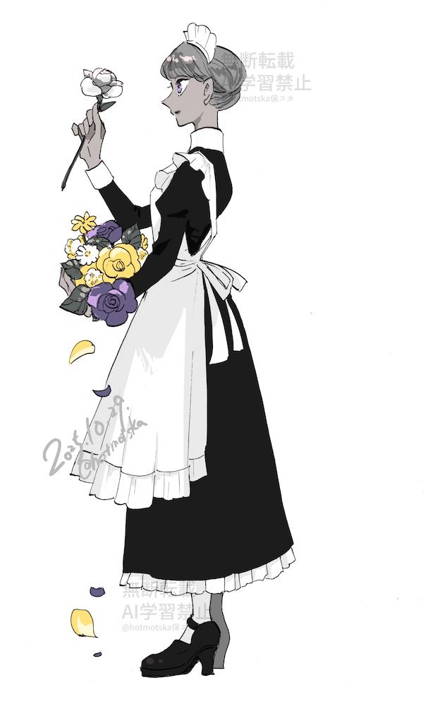 花束を持っている使用人