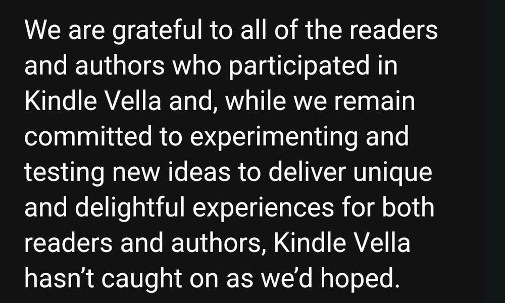 Amazon announcing Kindle Vella will be ending on February 26, 2025