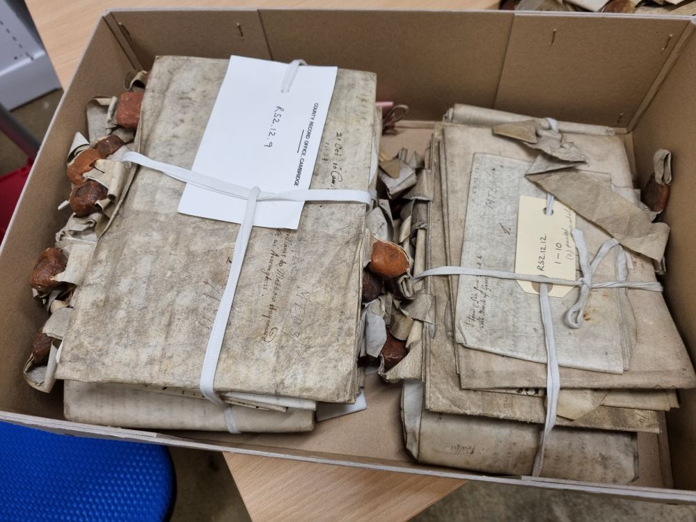Old documents in a box with seals 