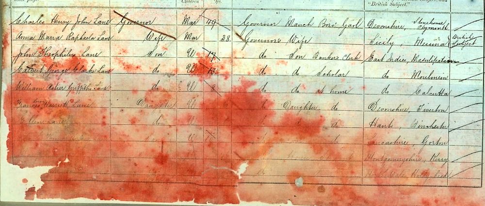 A census record from 1861 from Borough Gaol in Lancs with what kind of looks like blood stains on it... :/
