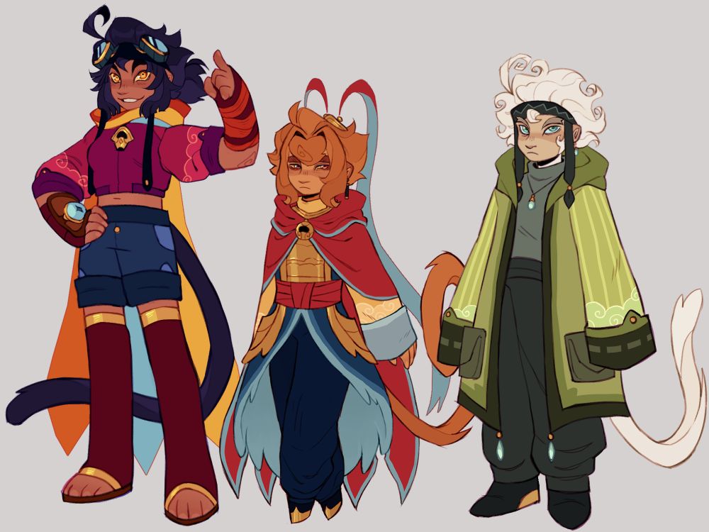 Left: Charu (younger sister 
Middle: Wuko (father) 
Right: Hollow / Taohua (elder brother) 

Both kids adopted, only 1 parent 