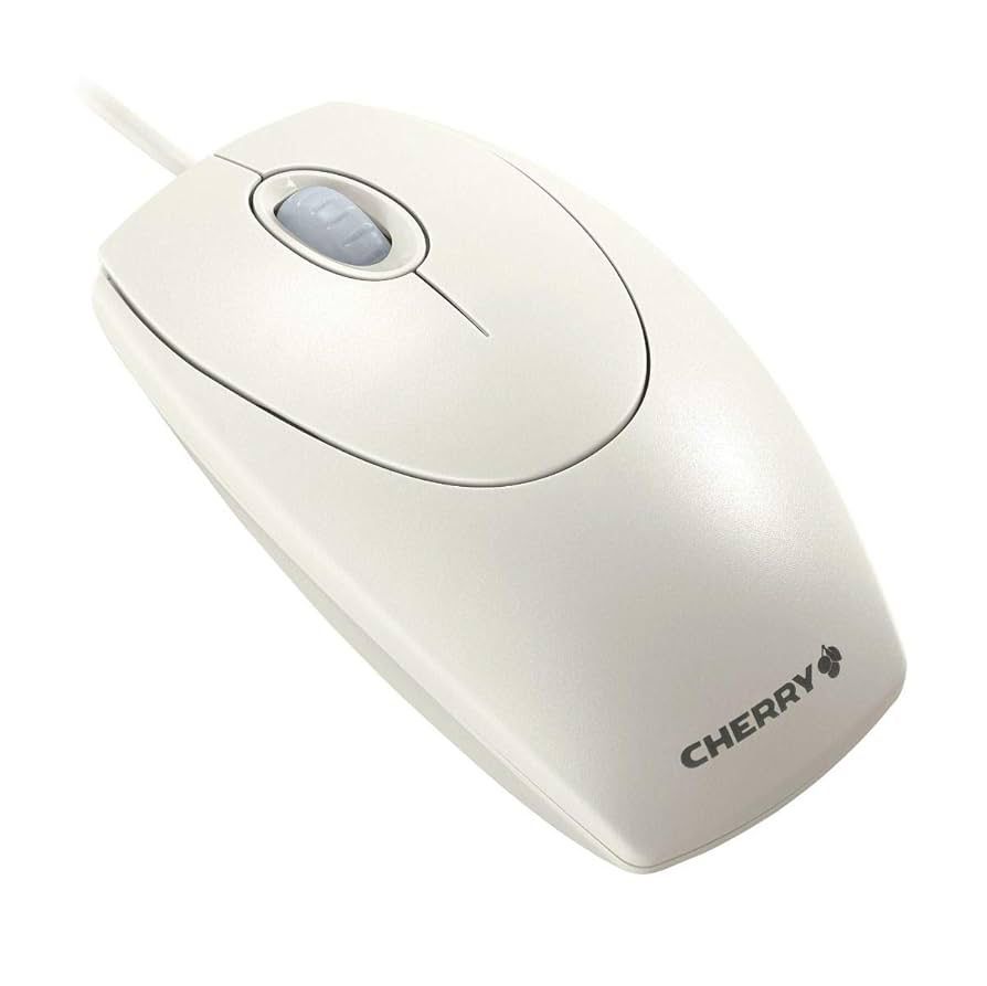 beige cherry brand mouse with a scroll wheel. very plain and basic