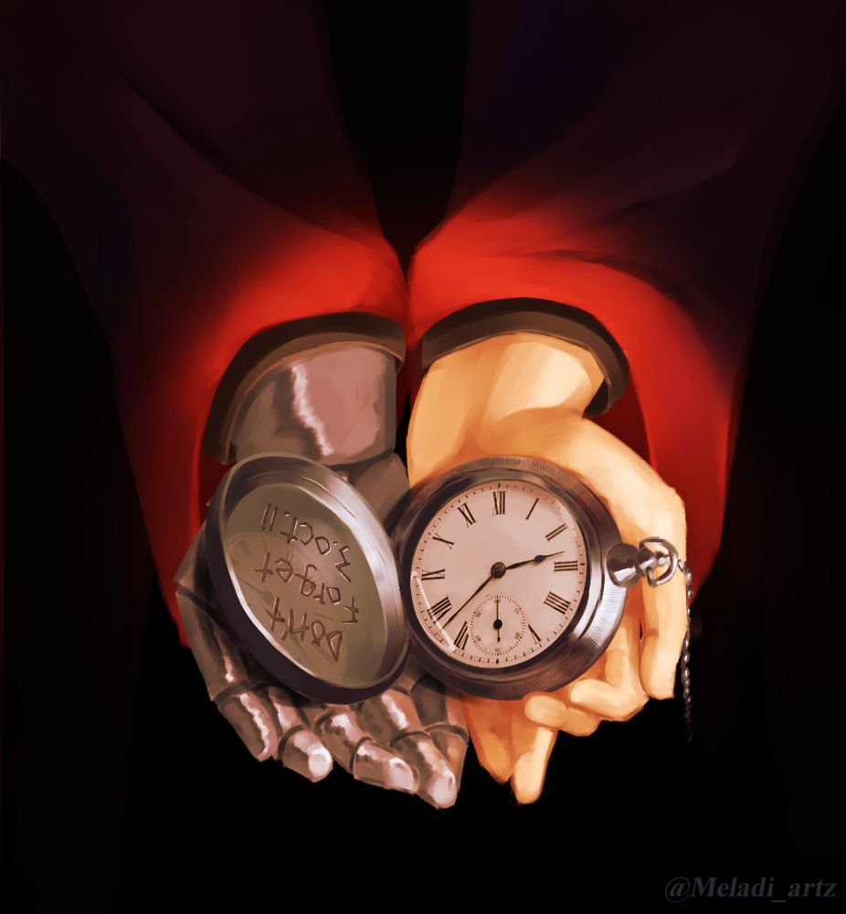 Edward ELric holding out his watch with Dont forget Oct. 3. 11. It's just his hands and sleeves