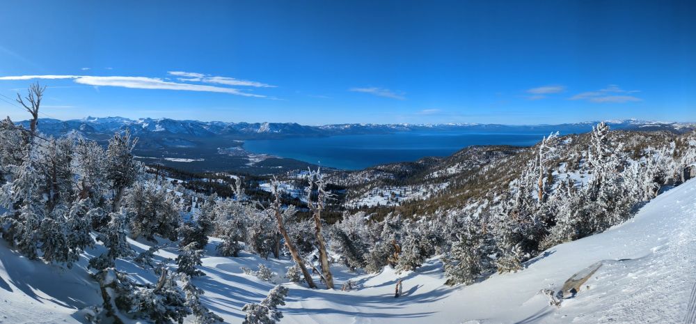 View of mountains at South Lake Tahoe with fresh powder