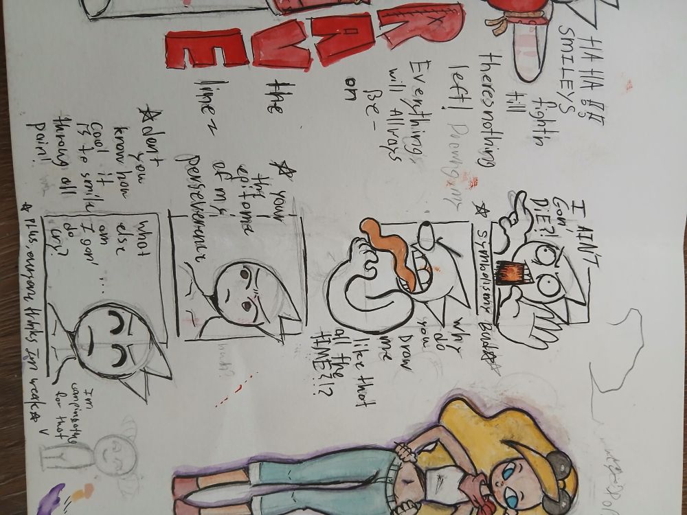 Me explaining to my mascot that i draw them best up as a metaphore for our perceverence