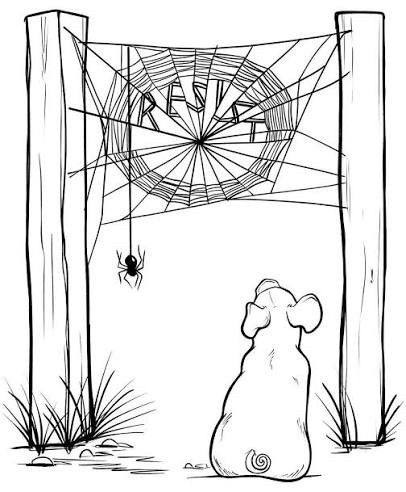 Wilbur the Pig watching Charlotte the Spider weave her web into the word “Resist.”