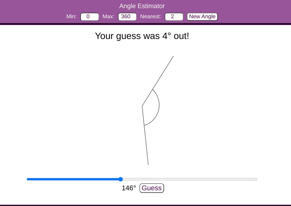 A screenshot of my new angle estimator tool.