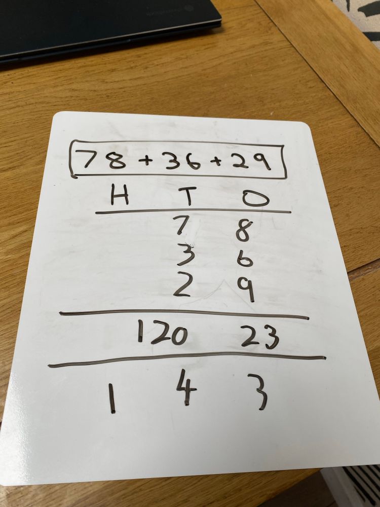 78+36+29 solved using a slightly unusual column method.