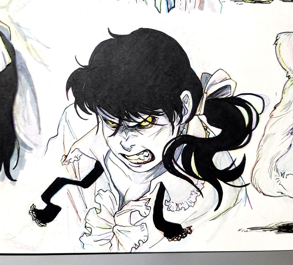 Mako from MADK with super scrunched angry face, showing teeth, hair flying 