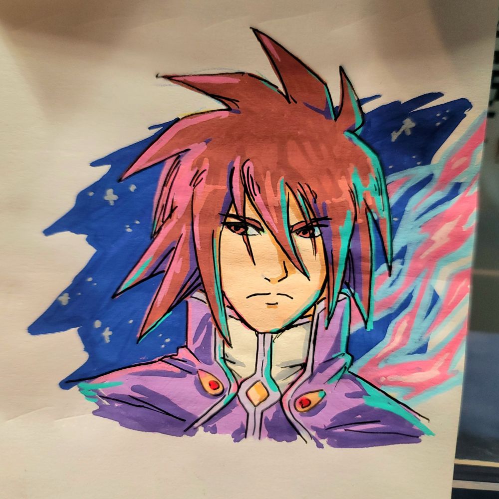 Acrylic marker portrait of Kratos from Tales of Symphonia 