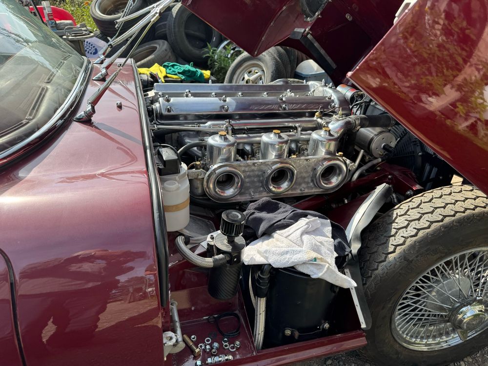 E-Type red engine bay. Etta the E-Type has been fed to the in the JCNA S2Mod class with updates to engine and drivetrain.