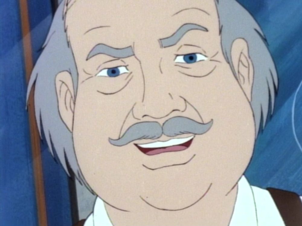 Mr. Frump, a gray haired gentleman with a mustache and a mischievous look on his face