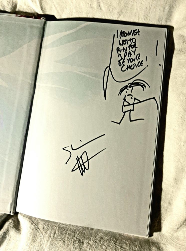 The inside front cover of the same copy of 'We Called Them Giants'. It has been signed by the author, Kieron Gillen, and the artist, Stephanie Hans.