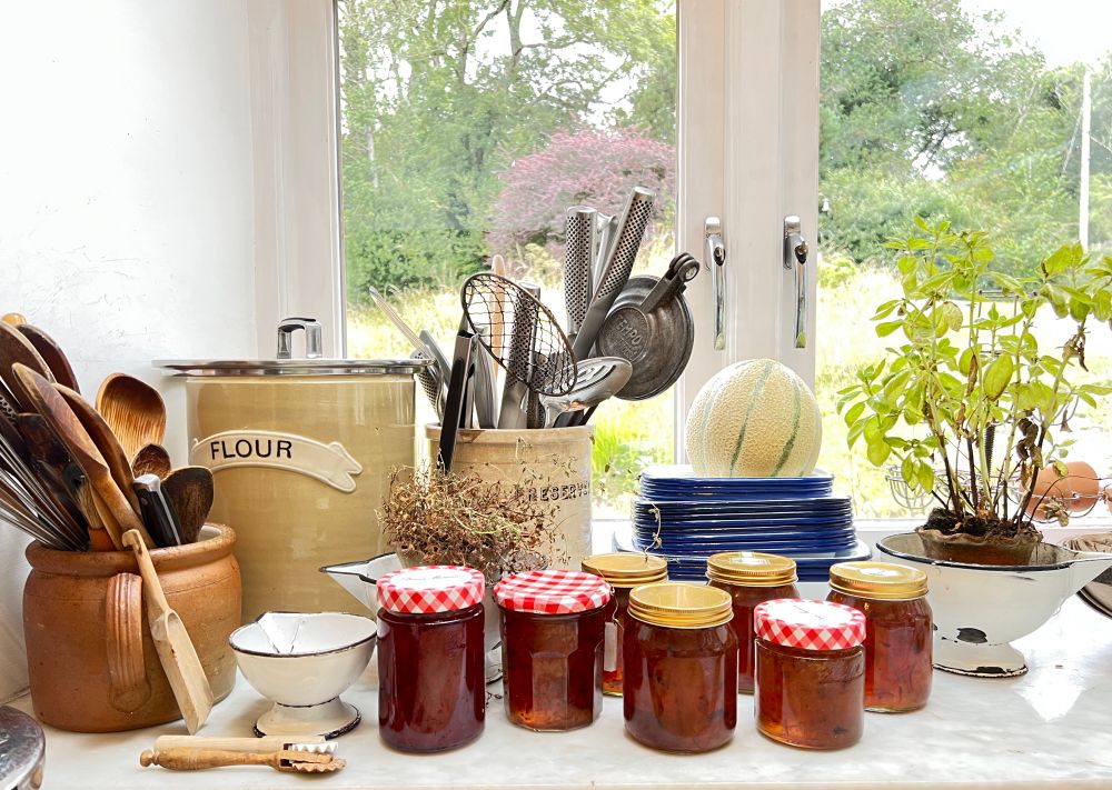 Marmalade cooling on the kitchen windowsill 