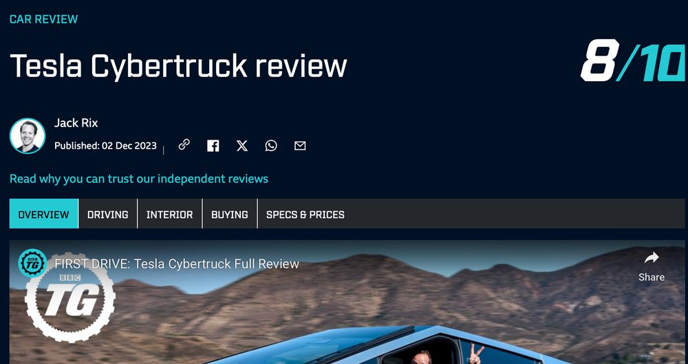 top gear giving the cybertruck a glowing review