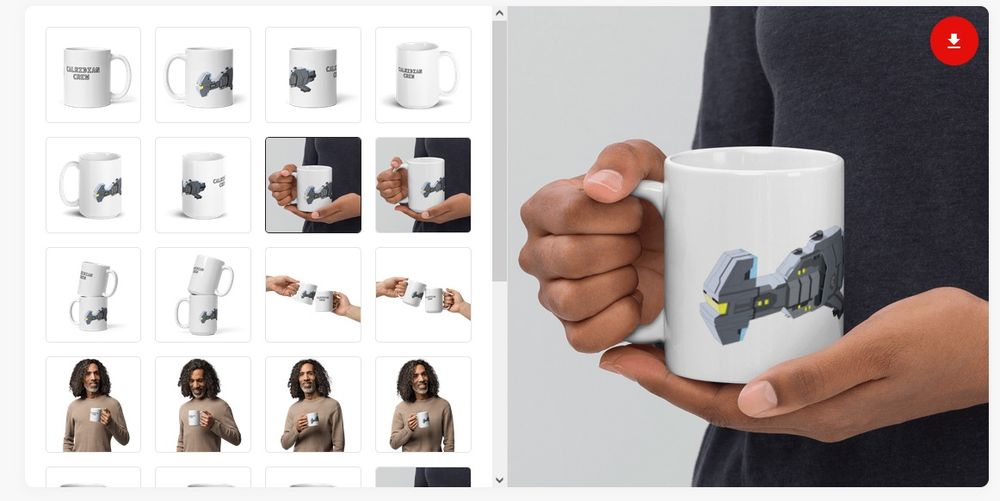 The Calridian Crew mug featuring Nate Coopers ship.
The images show it from multiple angles.