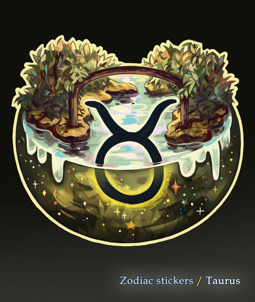 Sticker design of a water bowl depicting Taurus
