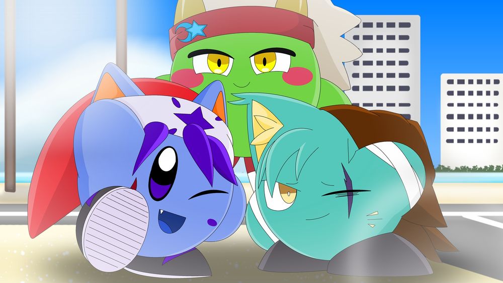 Group photo of Yoru (Left), Athereal (Top), & Vensly (Right)