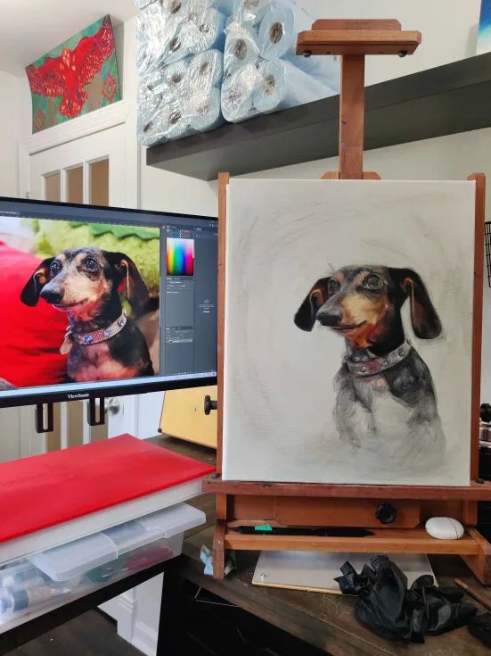 In progress shot of Margo oil painting.