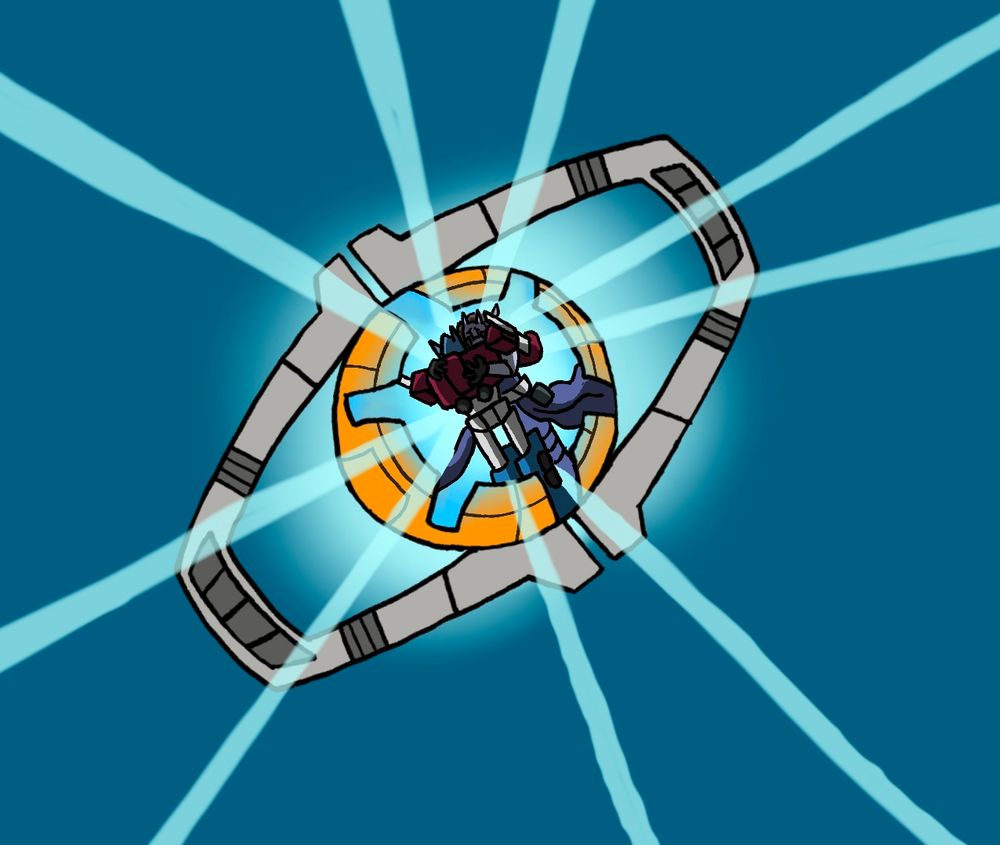 The Matrix of Leadership glowing brightly, with Optimus Prime pictured inside hugging a spoiler go read the books