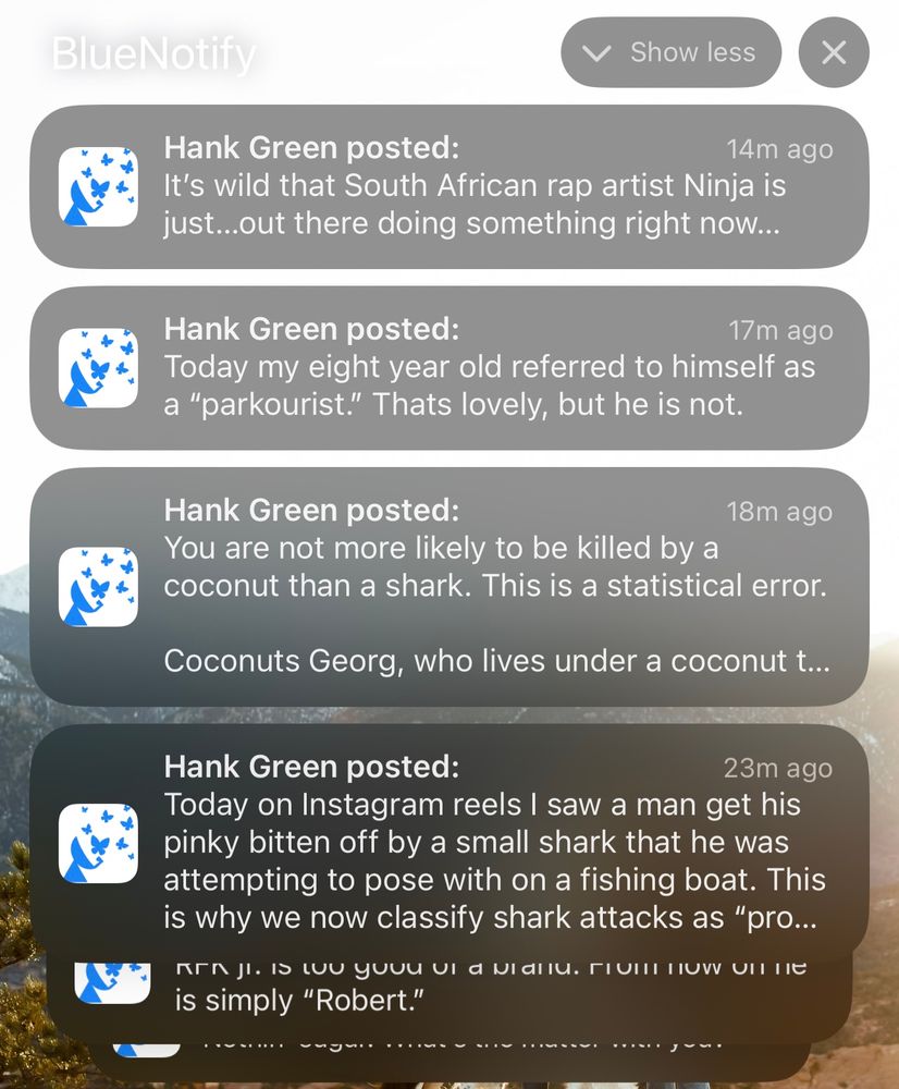 lock screen notifications full of hank green’s bluesky posts