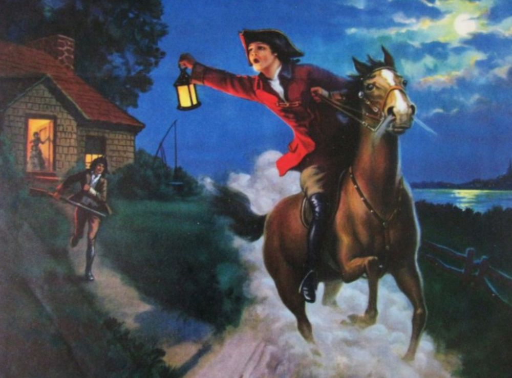 art of paul revere on horseback holding a lantern and yelling 