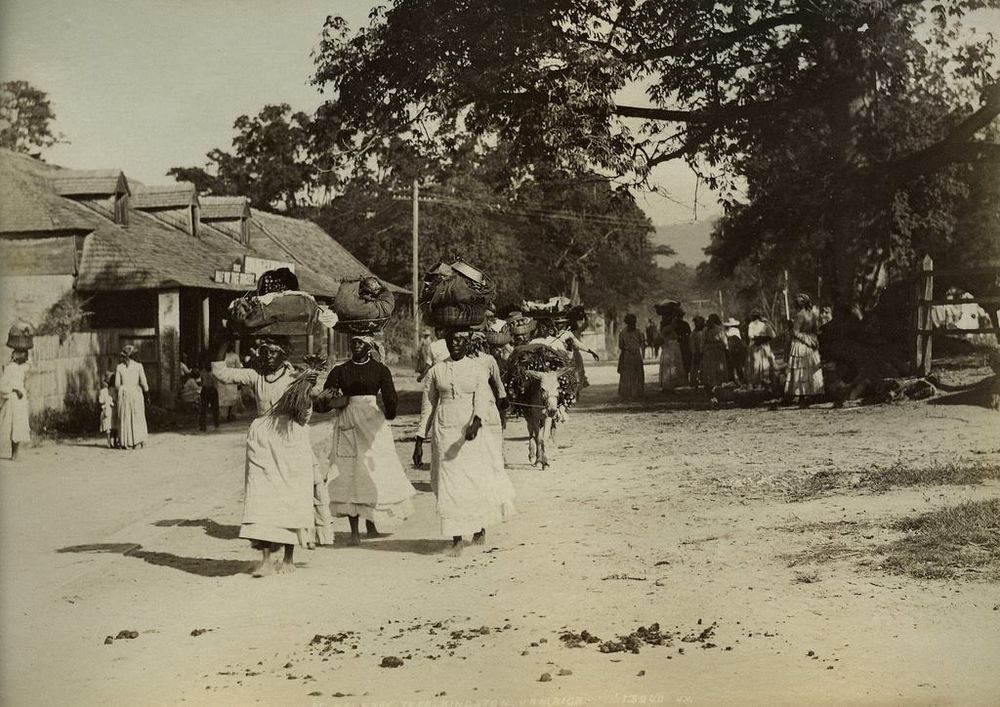 People walking to market at Half Way Tree, Jamaica, 1891