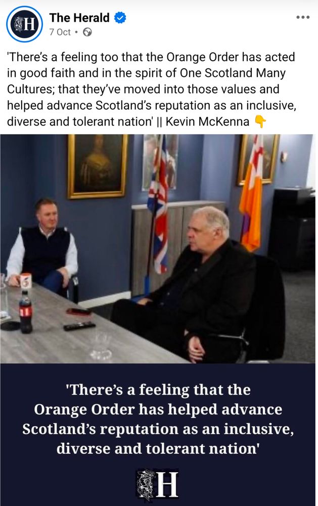 The Herald: "There's a feeling too that the Orange Order has acted in good faith and in the spirit of One Scotland Many Cultures; that they've moved into those values and helped advance Scotland's reputation as an inclusive, tolerant nation"