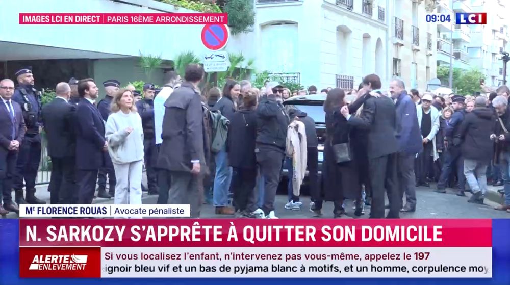Laurence Rouas, “avocate pénaliste”, s'exprime tandis qu'à l'écran les proches de Nicolas Sarkozy attendent qu'il sorte de son domicile.