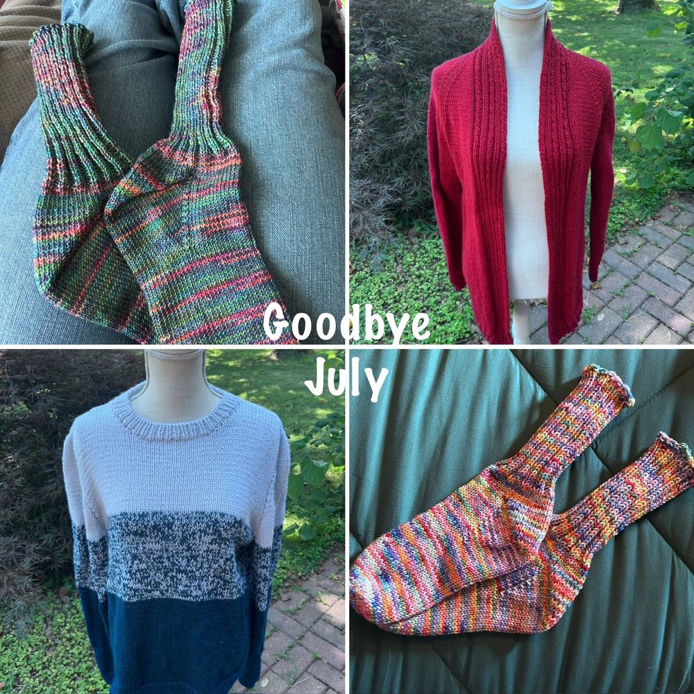 Project Wrap up: 2 pairs of vanilla socks with 2x2 ribbing, 1 “Mazzy” cardigan, and 1 gradient pullover!
