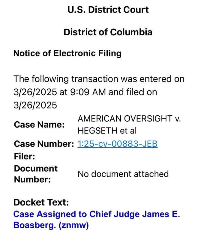 Judge James Boasberg has been assigned to the Signalgate lawsuit.