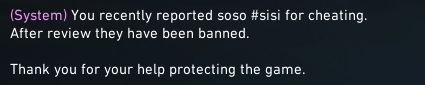 System notification from Valorant where a reported cheater has been banned